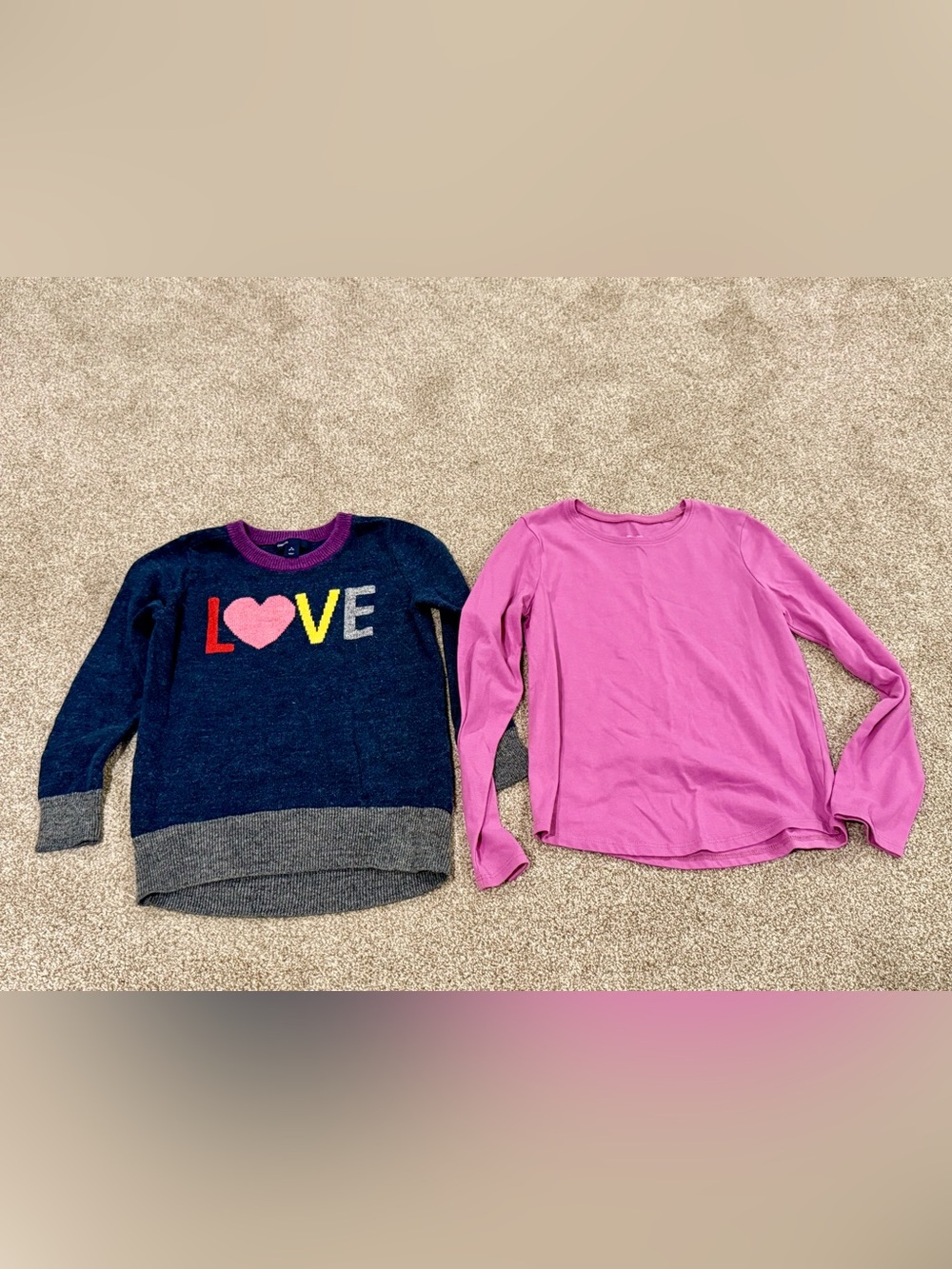 GAP Kids Navy LOVE Heart Sweater & Pink Long-Sleeve Tee Set